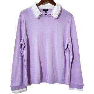 Talbots Lace Collar Sweater Pullover Size L Petite Lilac Silk Blend Womens Twee